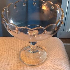 Indiana Clear Glass Teardrop Scalloped Pedestal Compote Bowl.